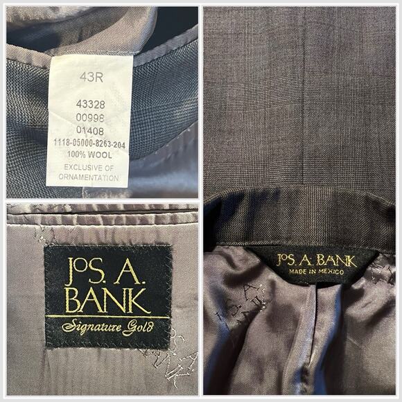 Jos A Bank Signature Gold 43R Gray Burnt Orange Plaid Blazer Jacket Suit Coat - Picture 13 of 13